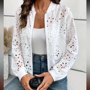 50. Keyhole Zip Up Leisure Jacket, Elegant Solid Color Long Sleeve Jacket